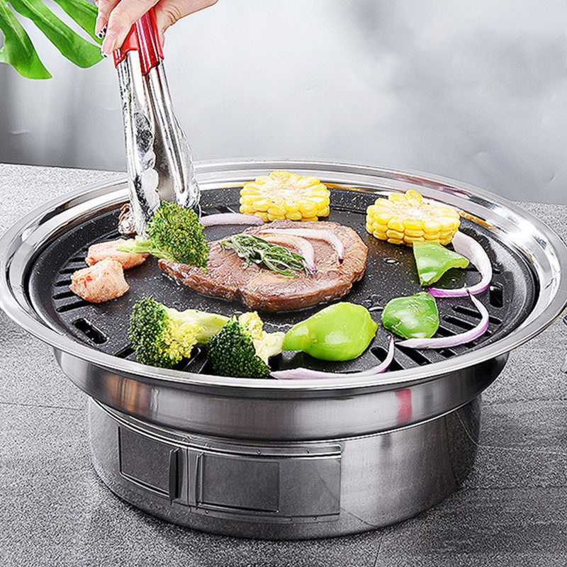 Experience the Joy of Cooking with the Portable Round Stainless Steel Charcoal Korean BBQ Grill