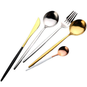 Elevate Your Dining Experience with the Black and Gold Stainless Steel Cutlery Set