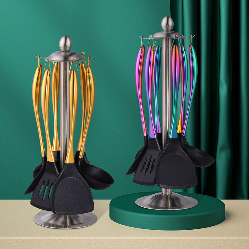 7-Piece Nonstick Pan Stir-Fry Utensil Set with Stand