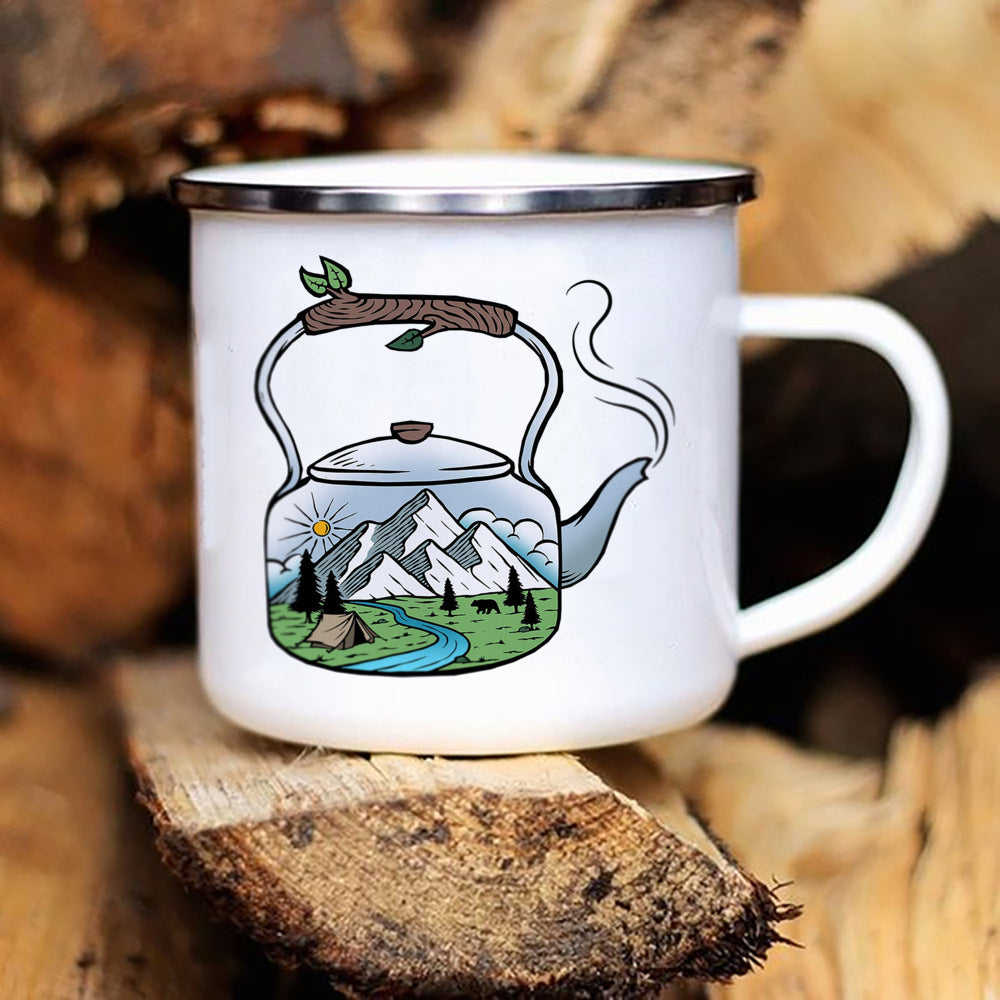 Printed Enamel Camper Mug for Camping and Adventure