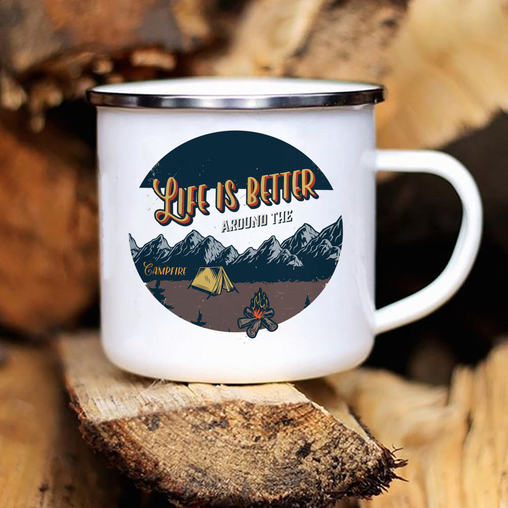 Printed Enamel Camper Mug for Camping and Adventure