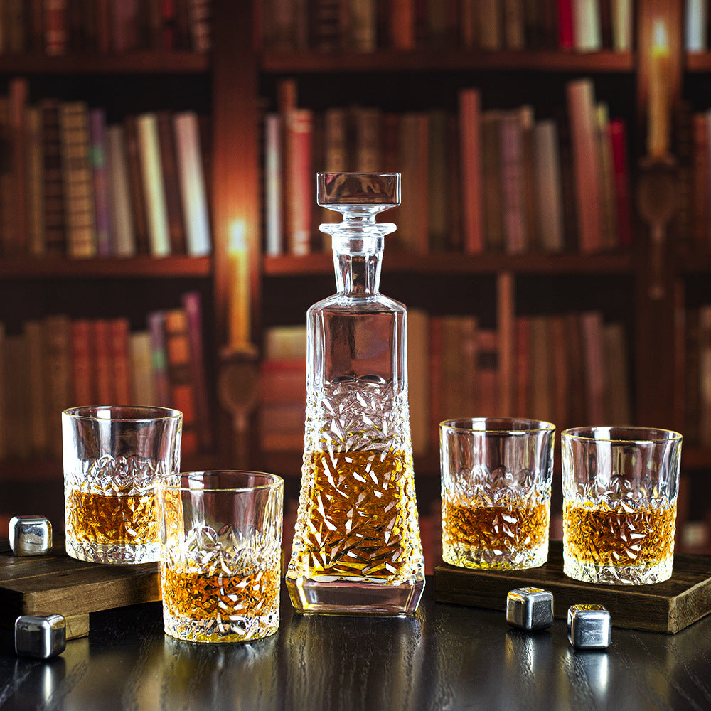 Crystal Whiskey Decanter and Glass Barware Set With Lid