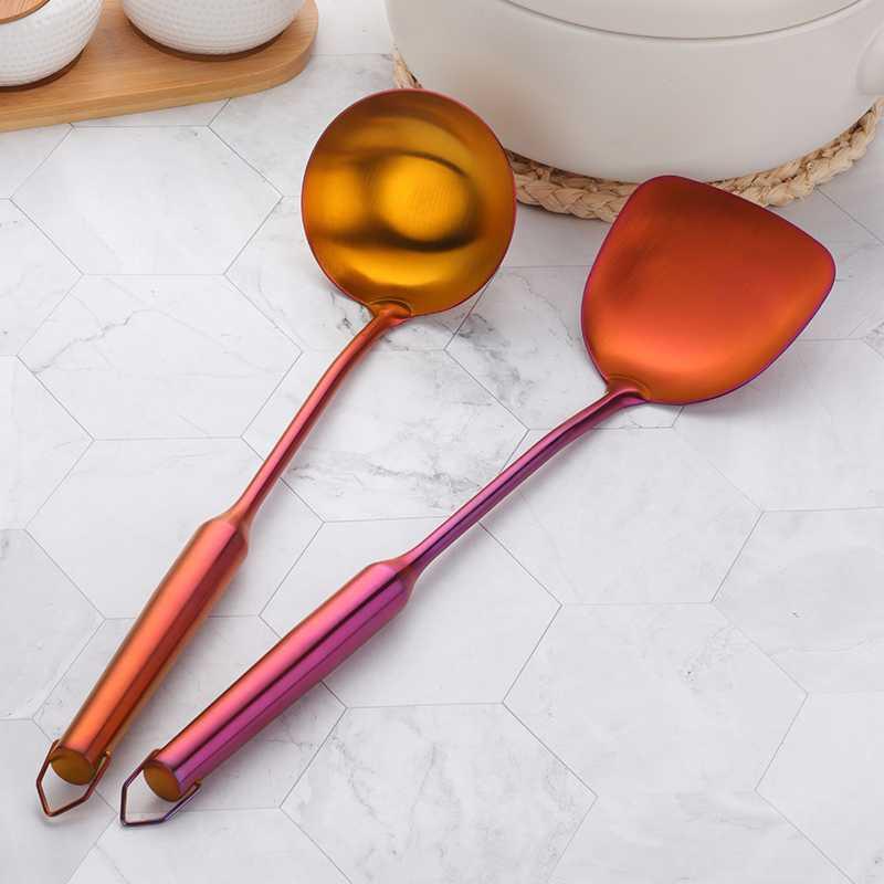 Stainless Steel Household Kitchen Utensil Set with Long-Handle Spatula and Spoon