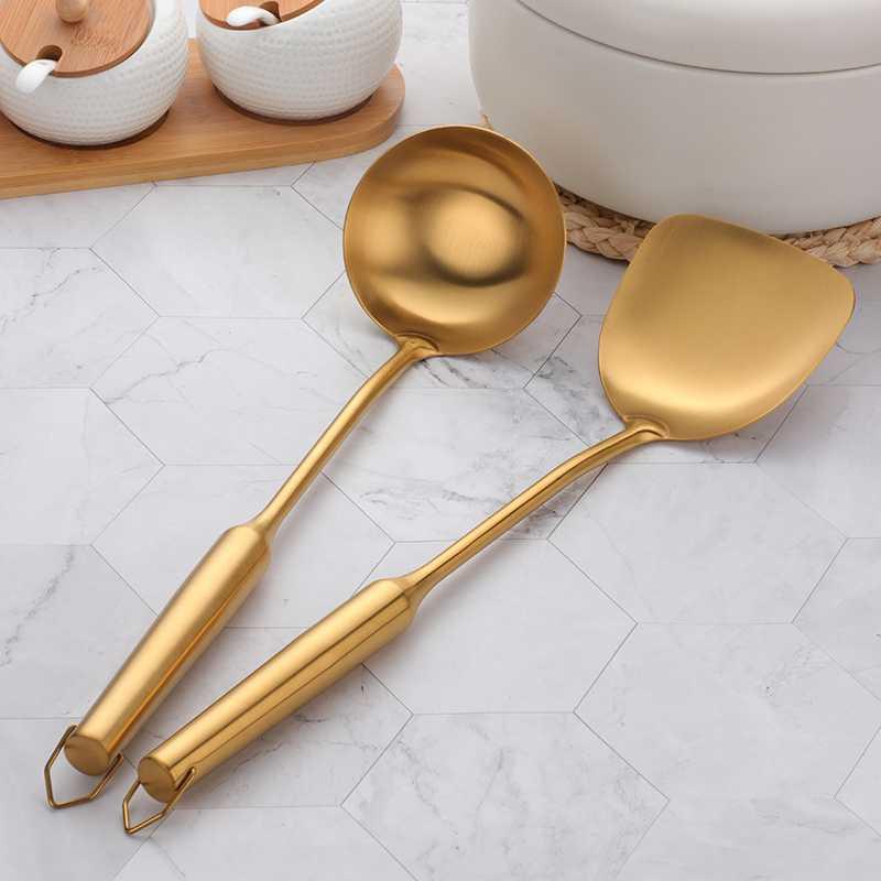 Stainless Steel Household Kitchen Utensil Set with Long-Handle Spatula and Spoon