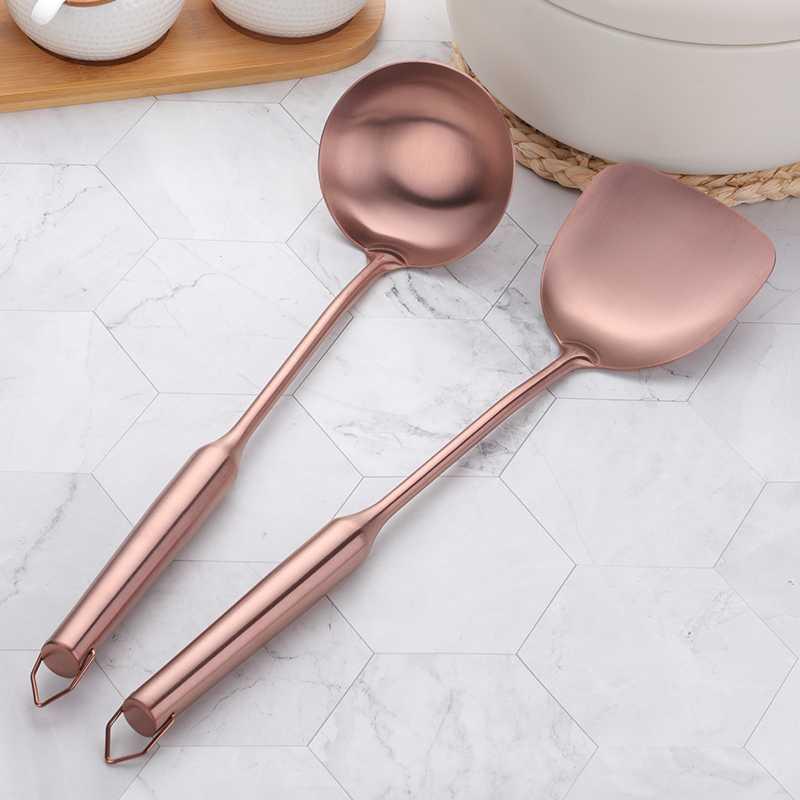 Stainless Steel Household Kitchen Utensil Set with Long-Handle Spatula and Spoon