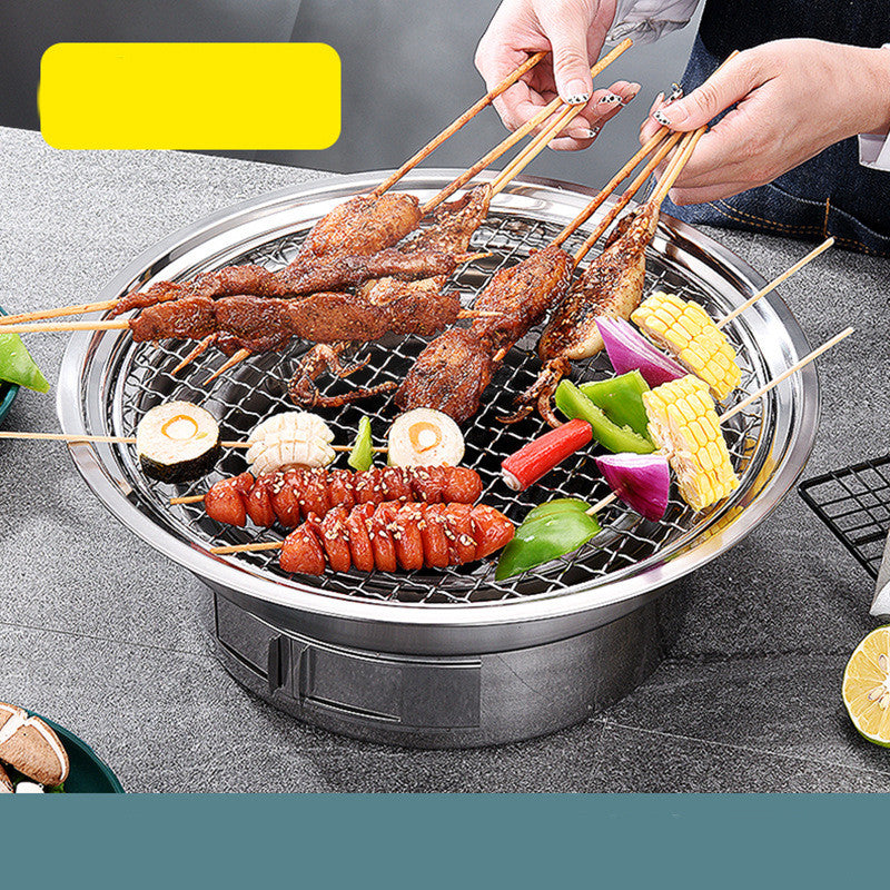 Portable Round Stainless Steel Charcoal Korean BBQ Grill