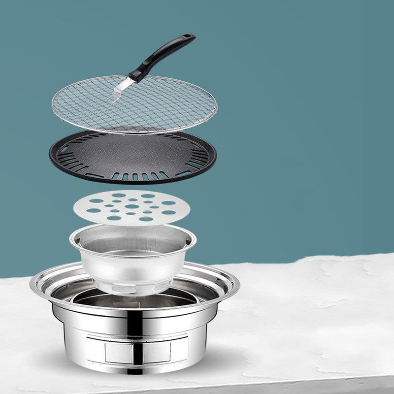 Portable Round Stainless Steel Charcoal Korean BBQ Grill