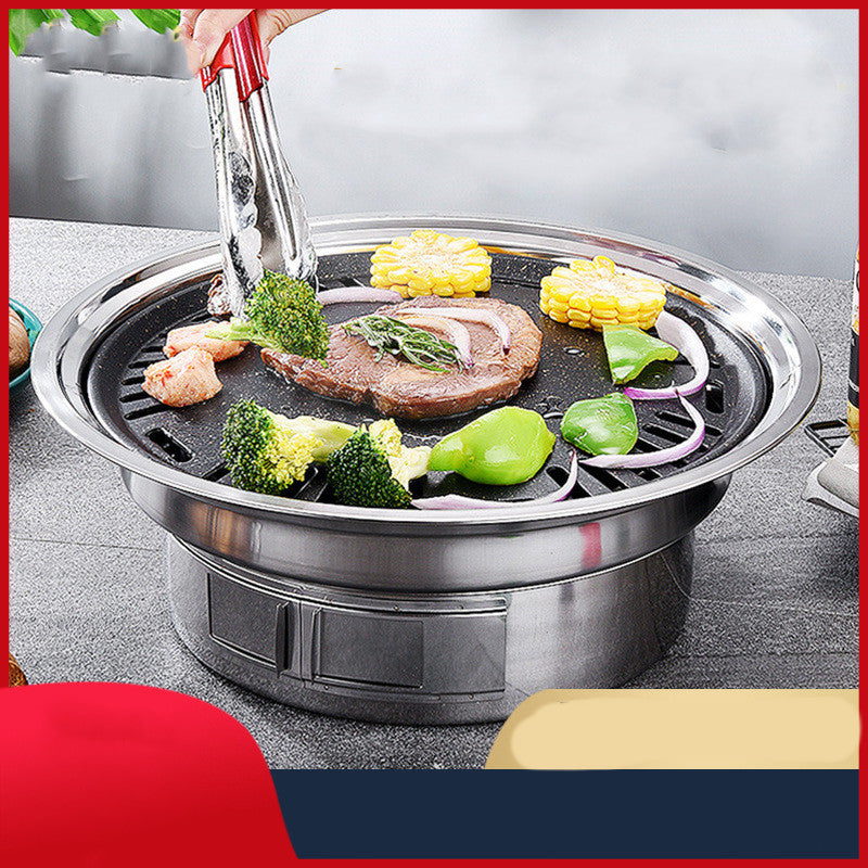 Portable Round Stainless Steel Charcoal Korean BBQ Grill