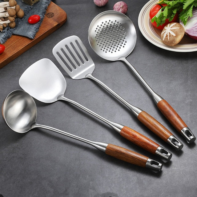 304 Stainless Steel Kitchen Spoon with Huali Wooden Handle