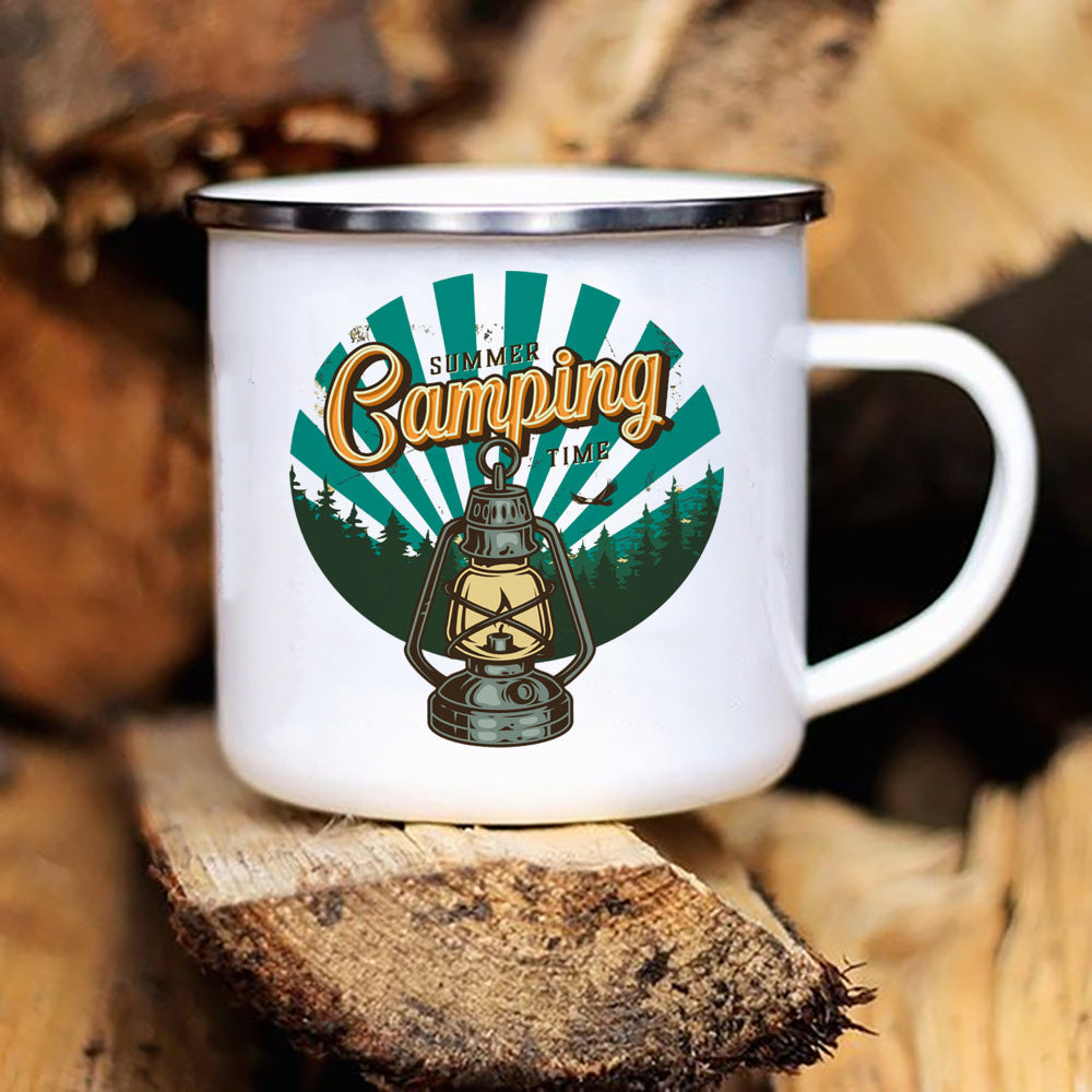 Printed Enamel Camper Mug for Camping and Adventure