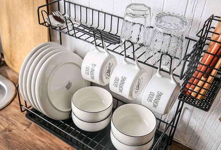 Multi-Function Double-Layer Kitchen Dish Drying and Storage Rack