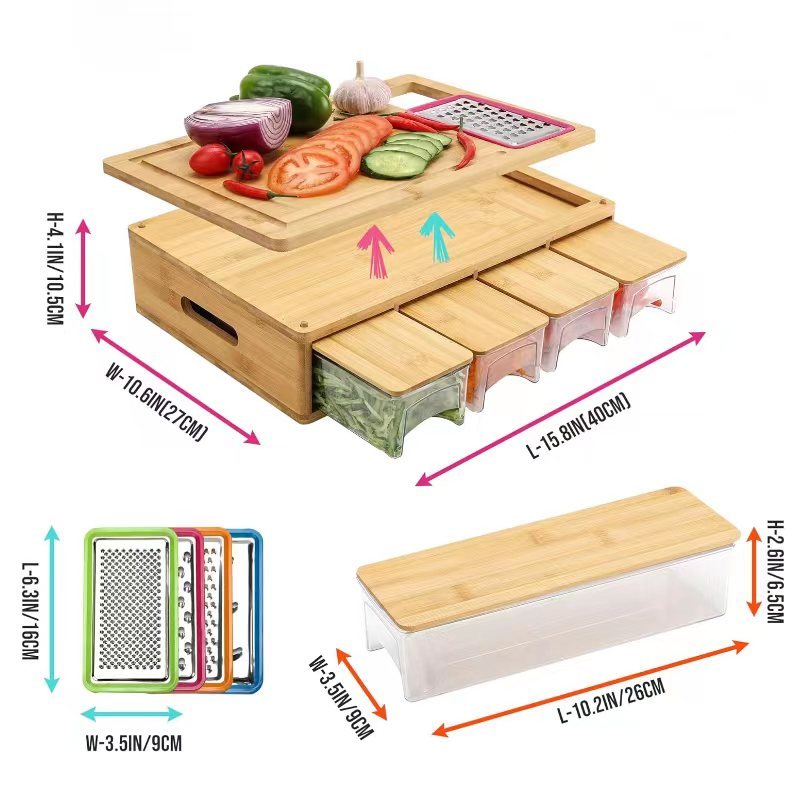 Bamboo Multi-Functional Vegetable Cutting Board With Storage Box