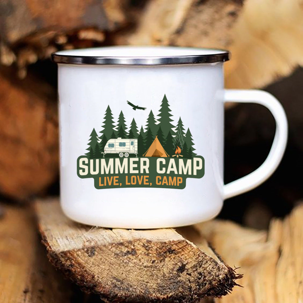 Printed Enamel Camper Mug for Camping and Adventure