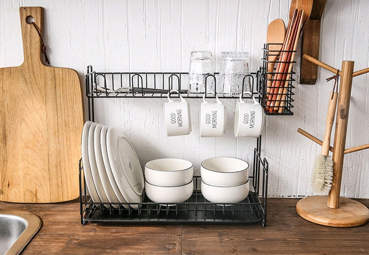 Multi-Function Double-Layer Kitchen Dish Drying and Storage Rack
