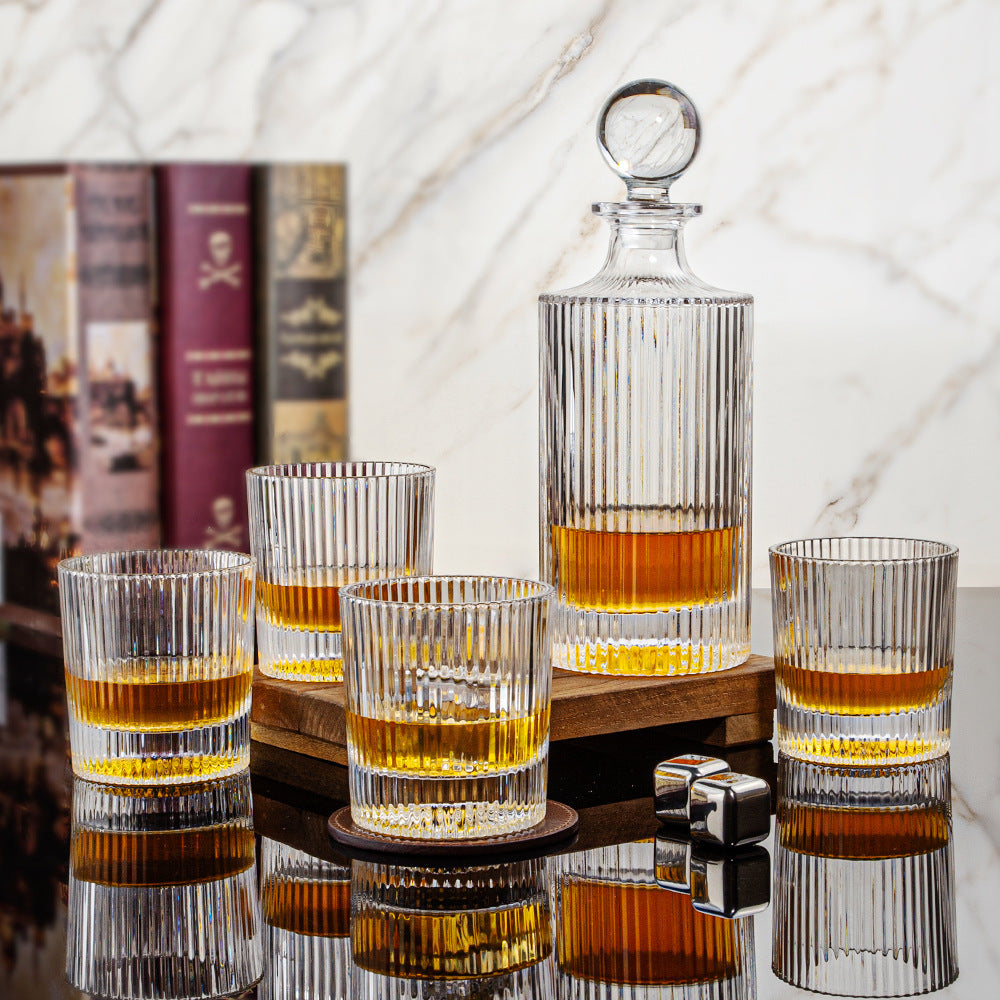 Crystal Whiskey Decanter and Glass Barware Set With Lid