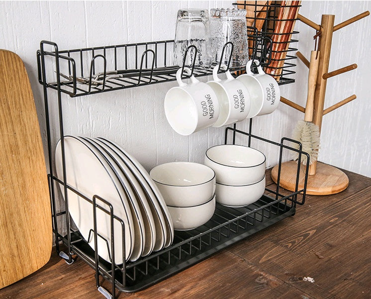 Multi-Function Double-Layer Kitchen Dish Drying and Storage Rack
