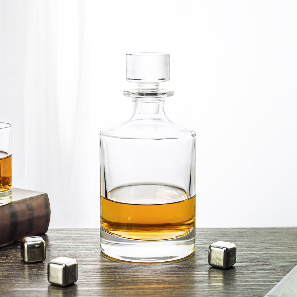 Crystal Whiskey Decanter and Glass Barware Set With Lid