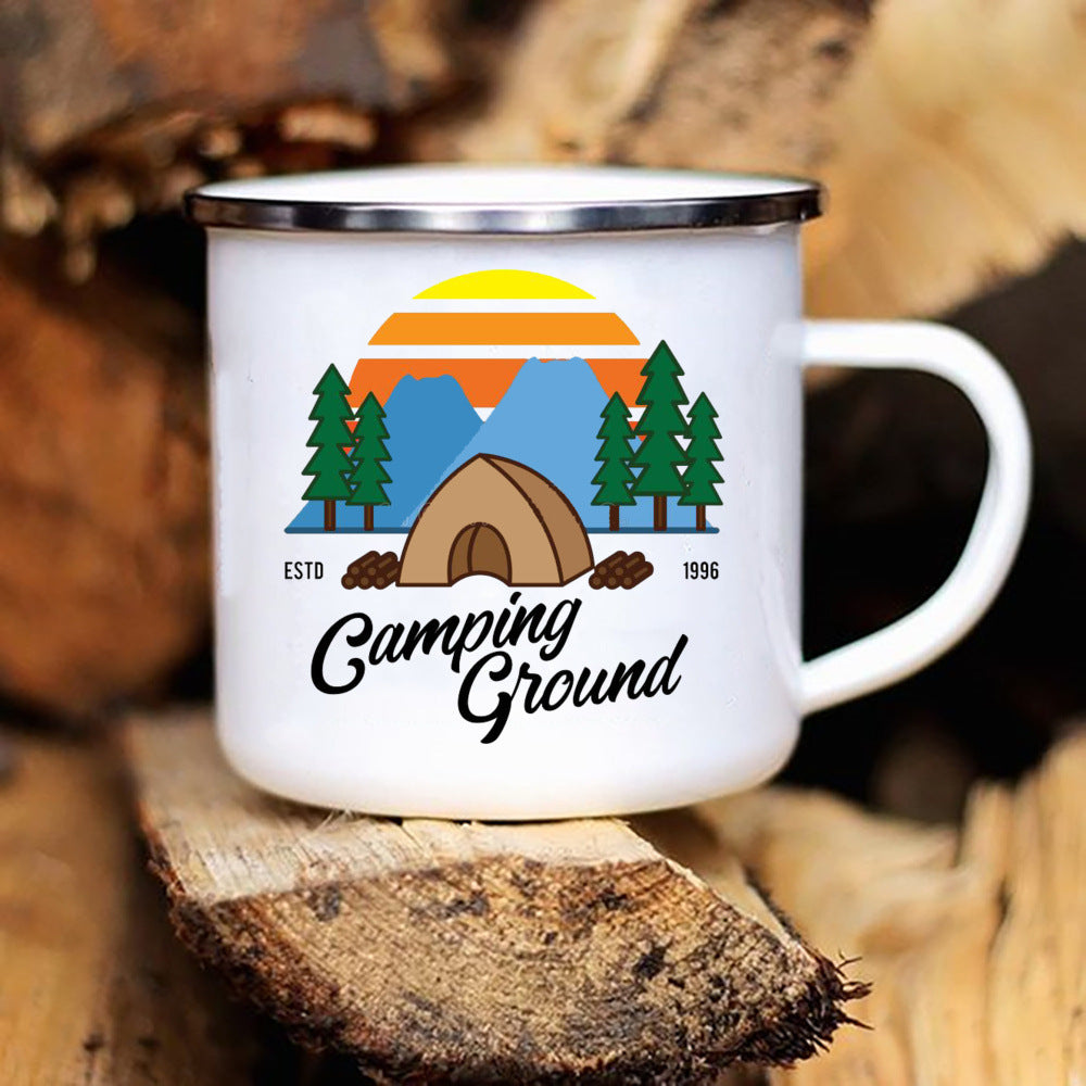 Printed Enamel Camper Mug for Camping and Adventure