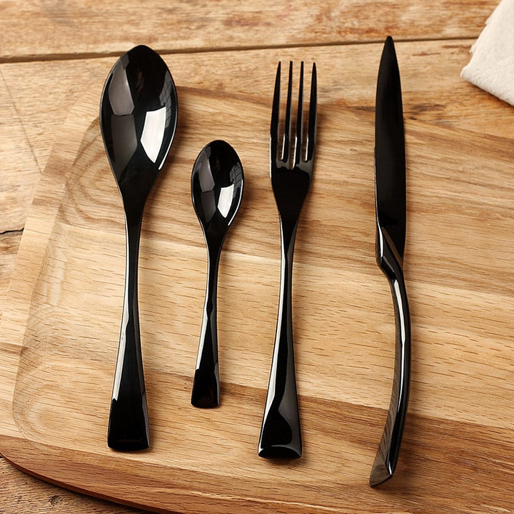 Black Stainless Steel Fork and Knife Dinnerware Set