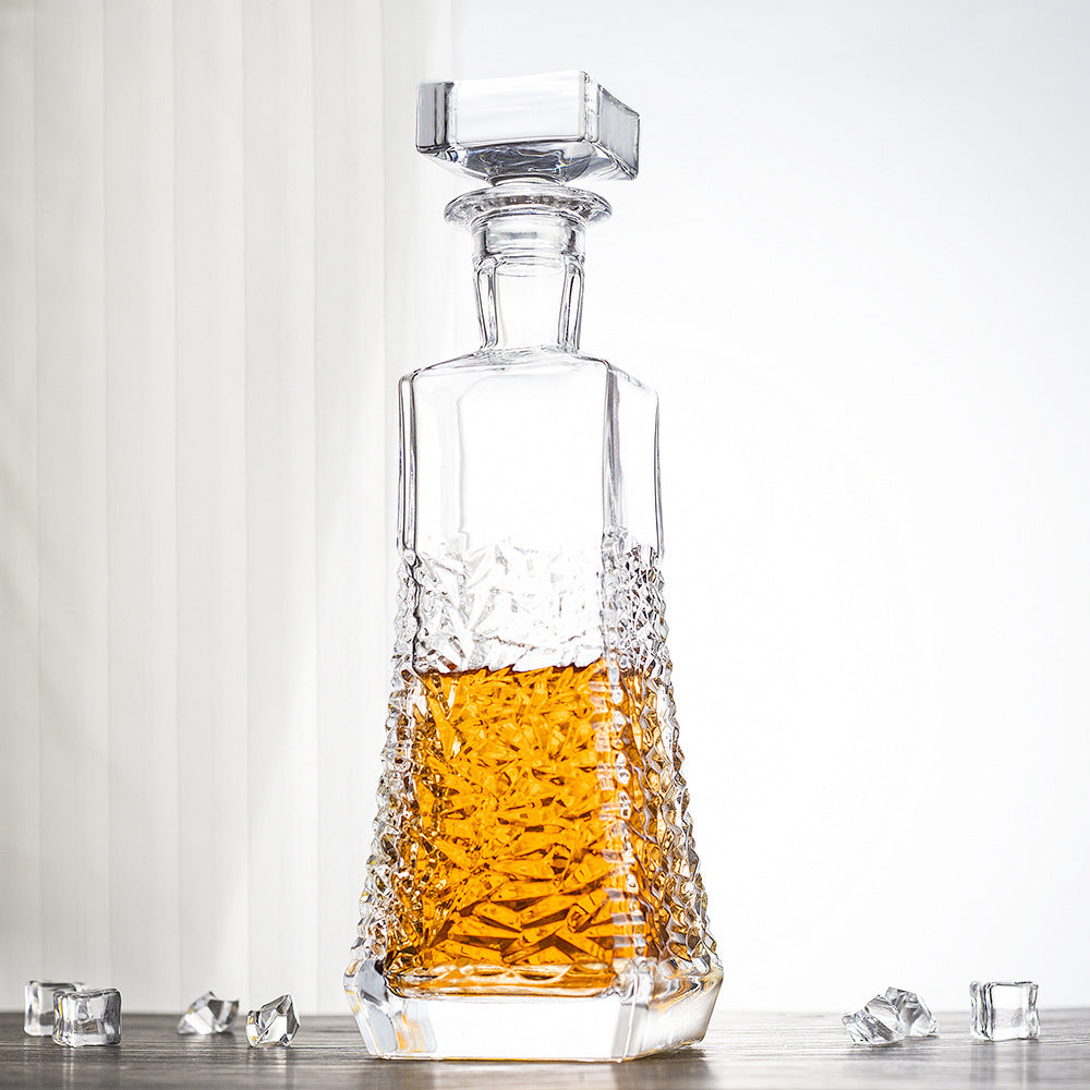 Crystal Whiskey Decanter and Glass Barware Set With Lid