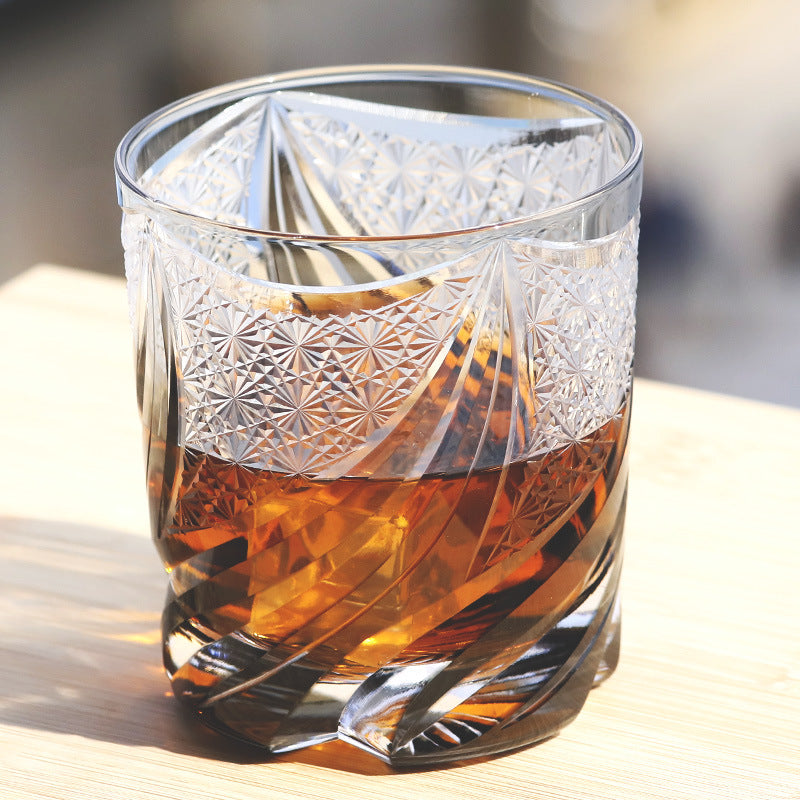 Hand Carved Crystal Whiskey and Wine Glass