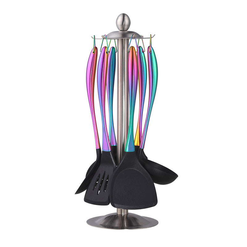 7-Piece Nonstick Pan Stir-Fry Utensil Set with Stand