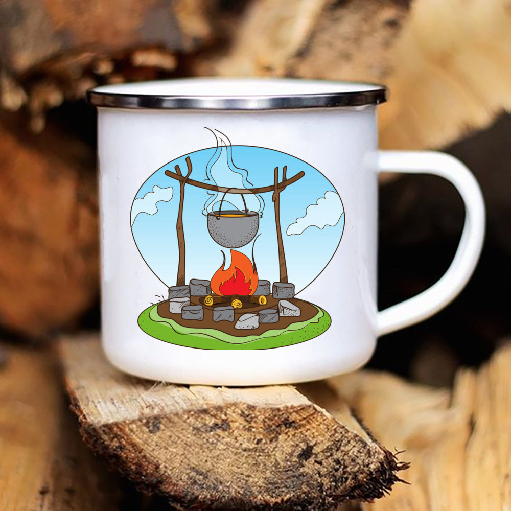 Printed Enamel Camper Mug for Camping and Adventure