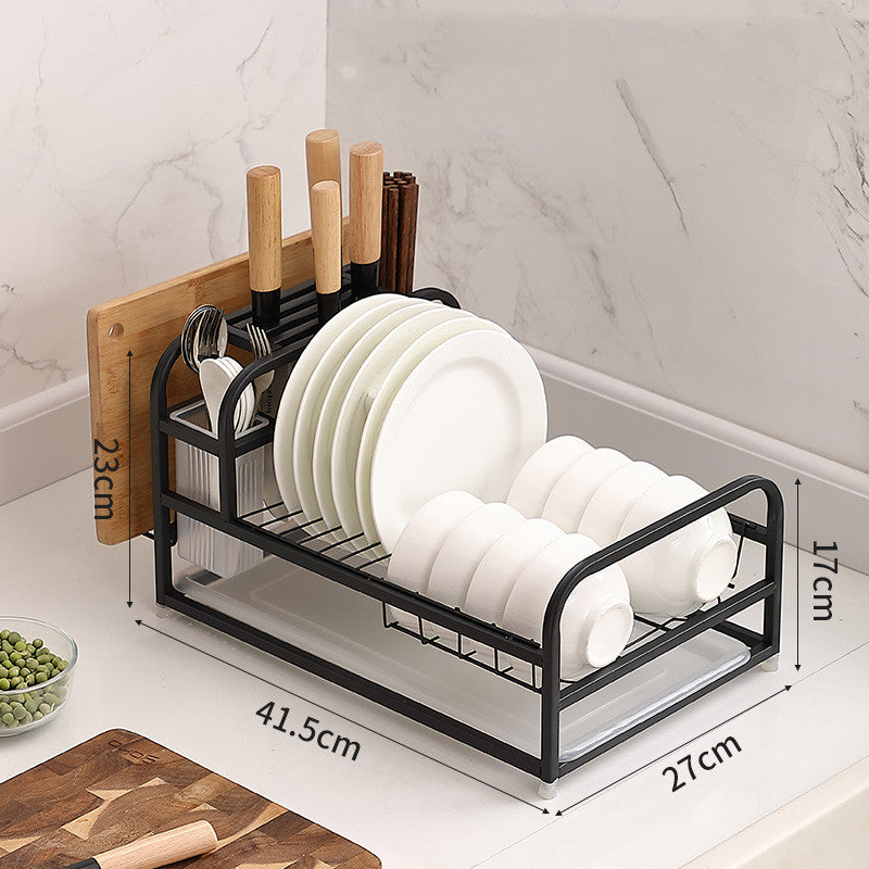 Kitchen Dishware Storage Rack with Drain and Cupboard Organizer