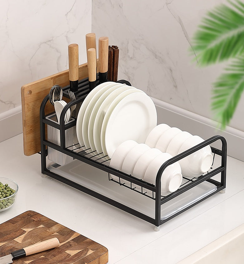 Kitchen Dishware Storage Rack with Drain and Cupboard Organizer