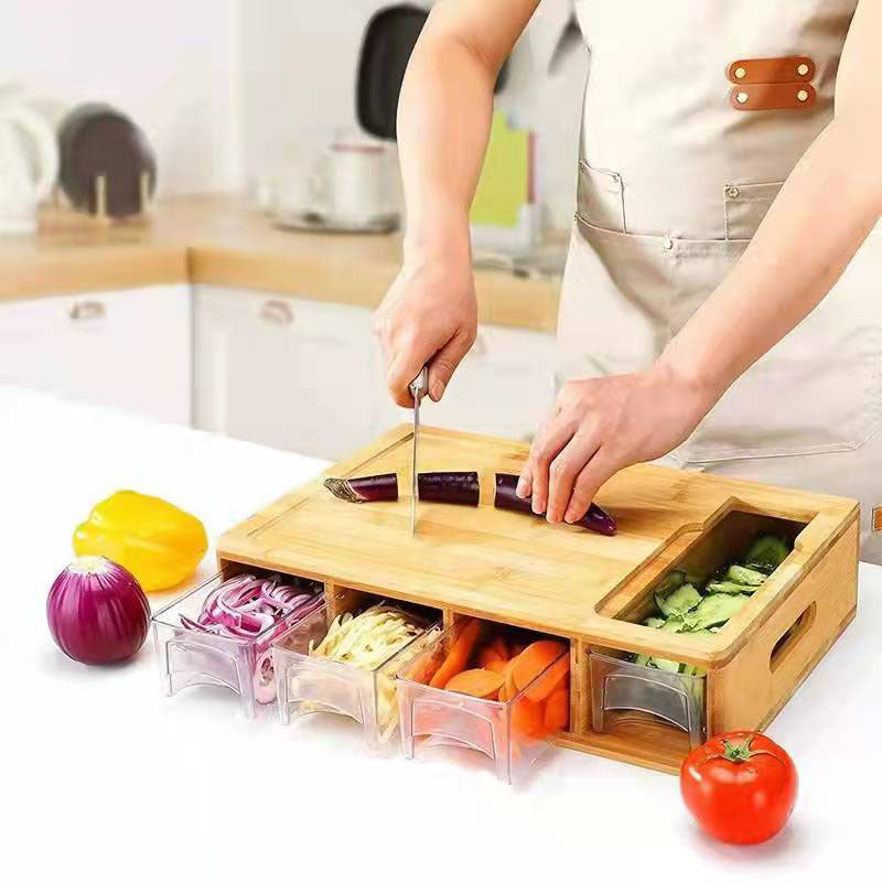 Bamboo Multi-Functional Vegetable Cutting Board With Storage Box