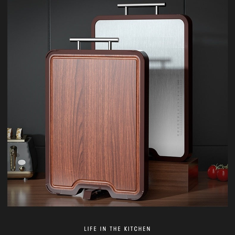 Double-Sided Stainless Steel Ebony Antibacterial Cutting Board