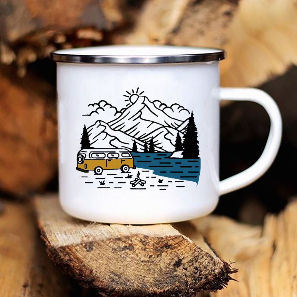 Printed Enamel Camper Mug for Camping and Adventure
