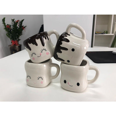 White and Black Marshmallow Ceramic Mug Set