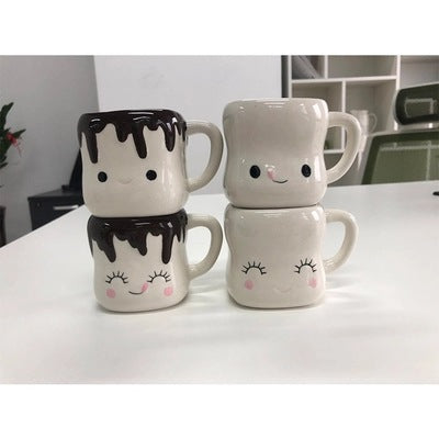 White and Black Marshmallow Ceramic Mug Set