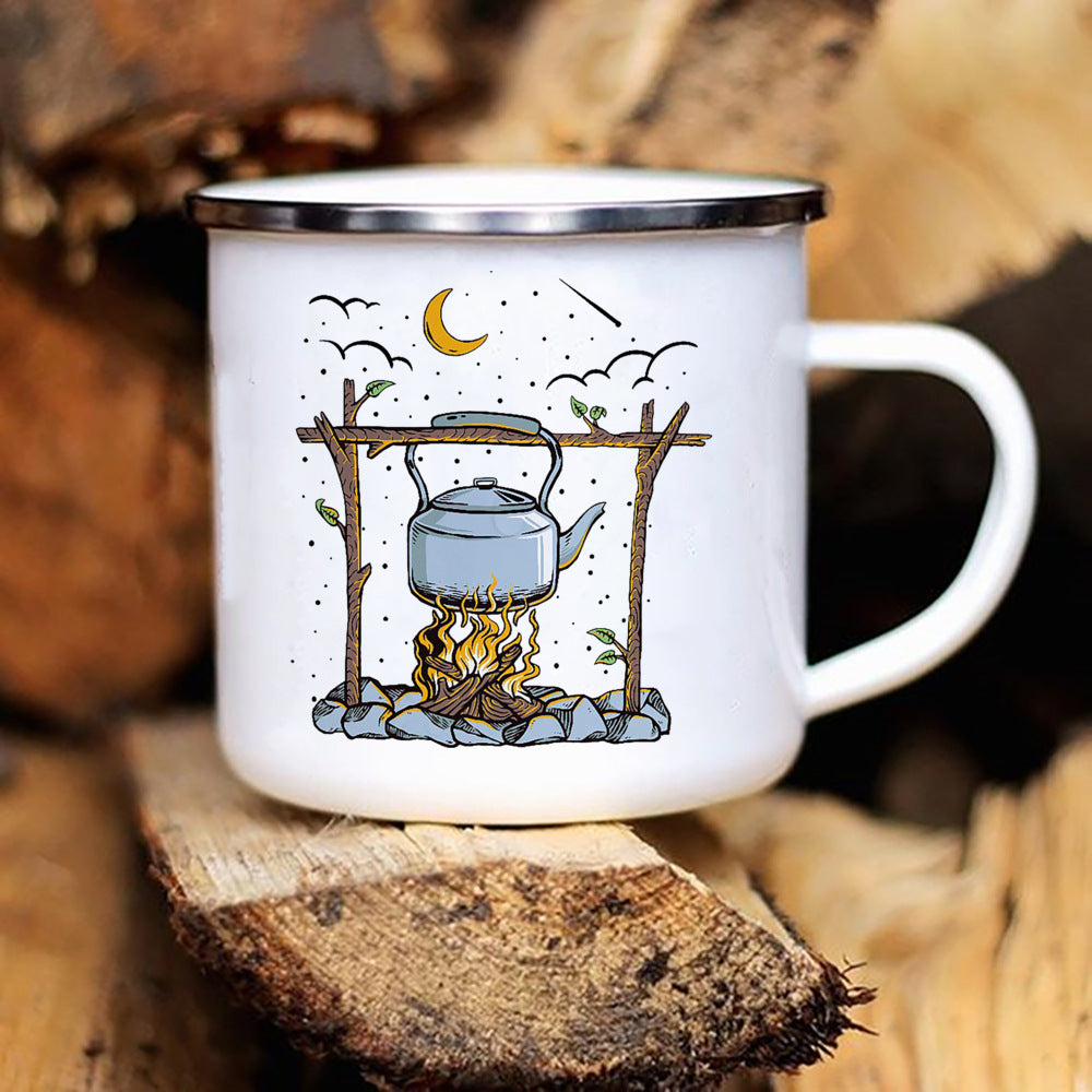 Printed Enamel Camper Mug for Camping and Adventure
